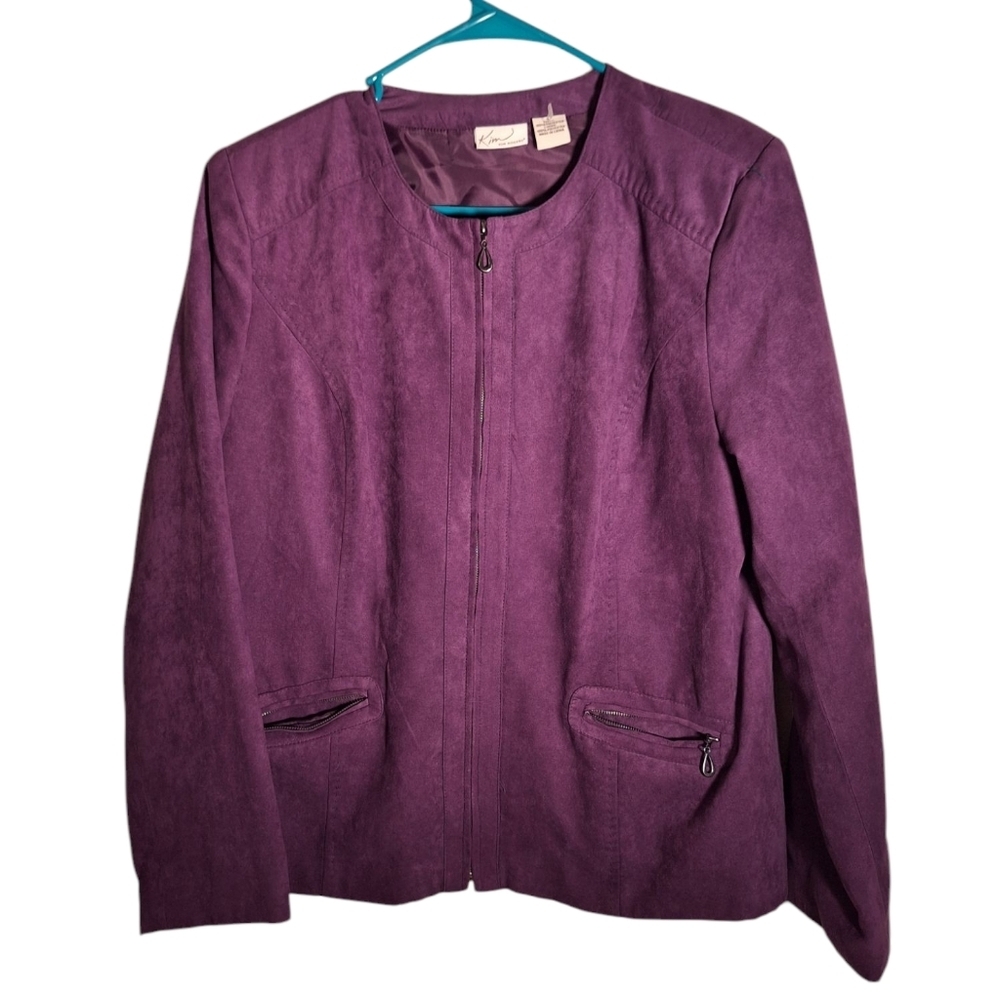 Kim Rogers Purple Full Zip Blazer Ladies Large Office Pockets Faux Suede